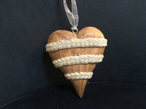 Wooden heart embellished with pearls and beads