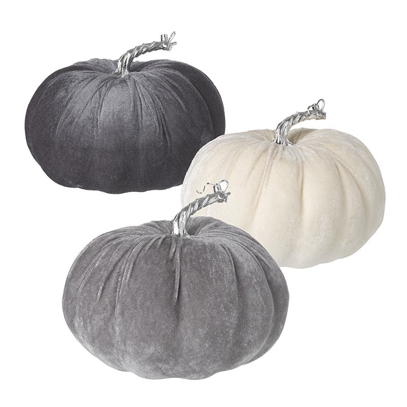 Velvet pumpkins-light grey, dark grey and ivory