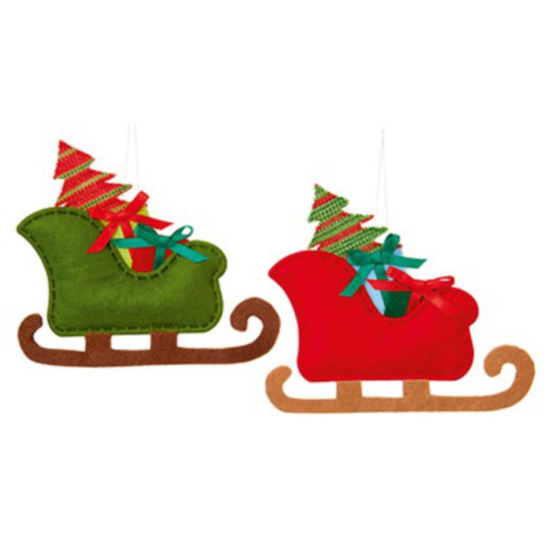 Sleigh brimming with presents felt trim bauble