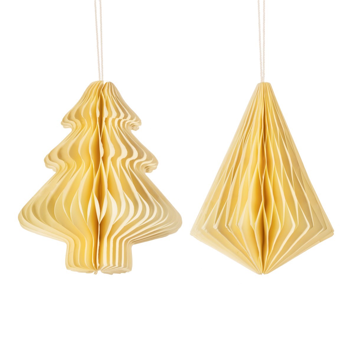 Diamond and tree shaped honeycomb hanging decorations