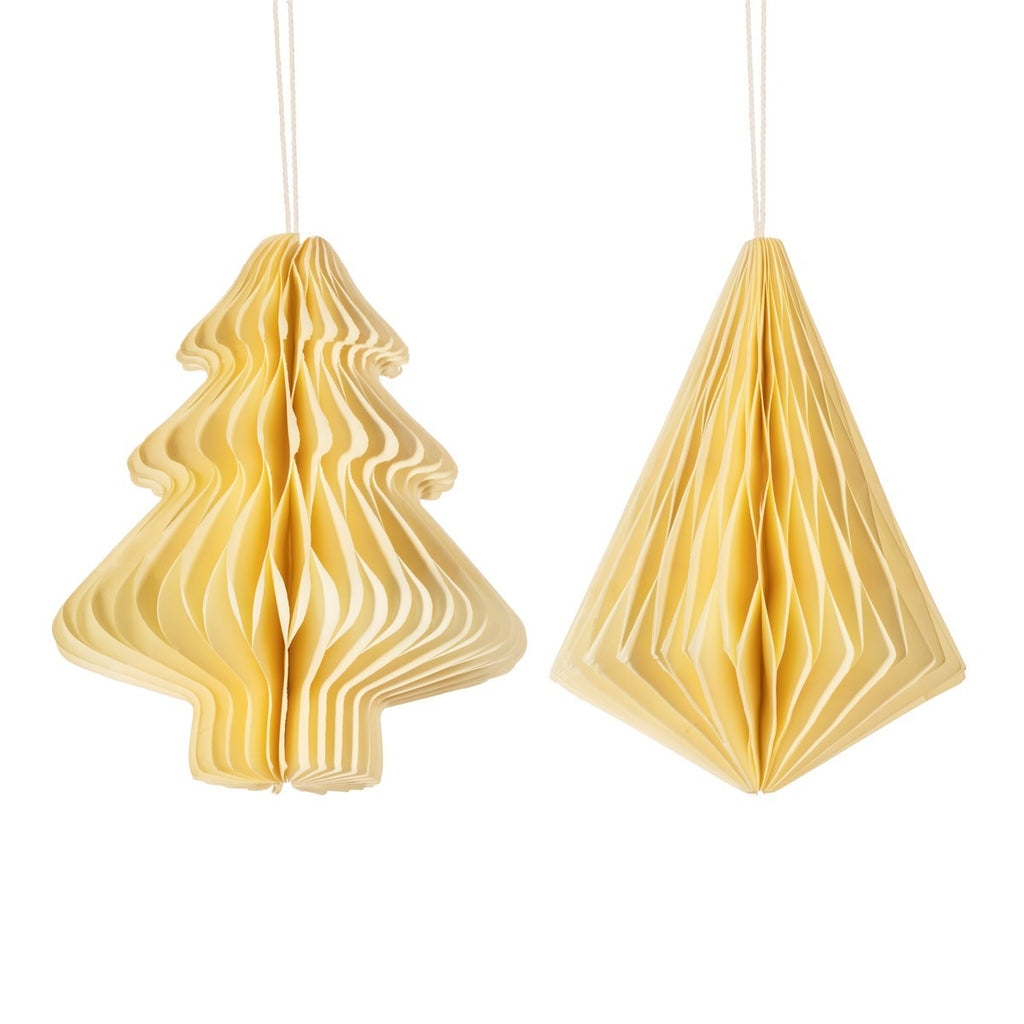 Diamond and tree shaped honeycomb hanging decorations