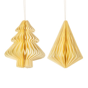 Diamond and tree shaped honeycomb hanging decorations
