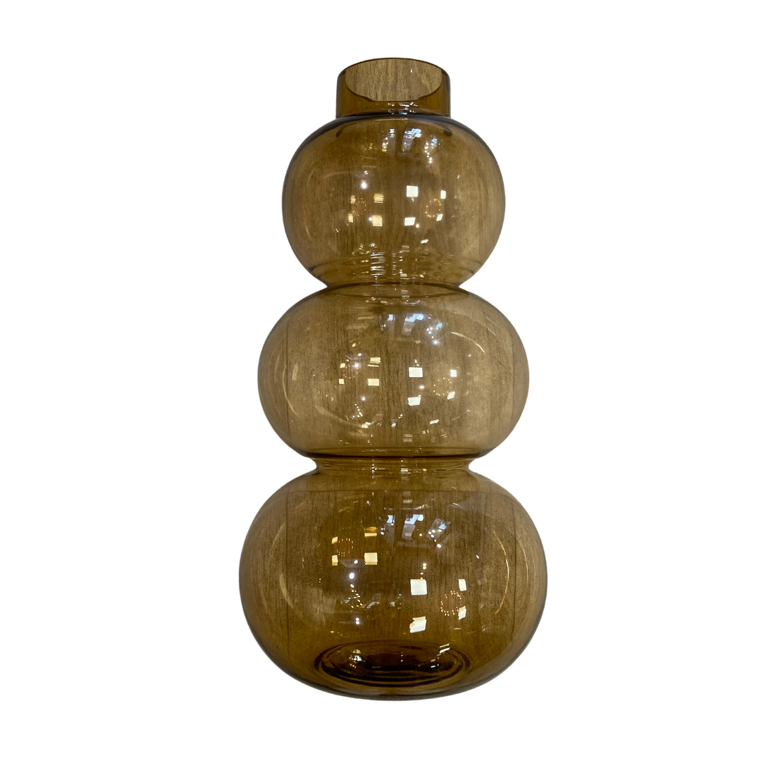 Caramel coloured tall glass stacked vase