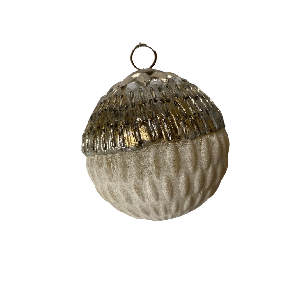 Glitzy beaded Christmas bauble with frosted base