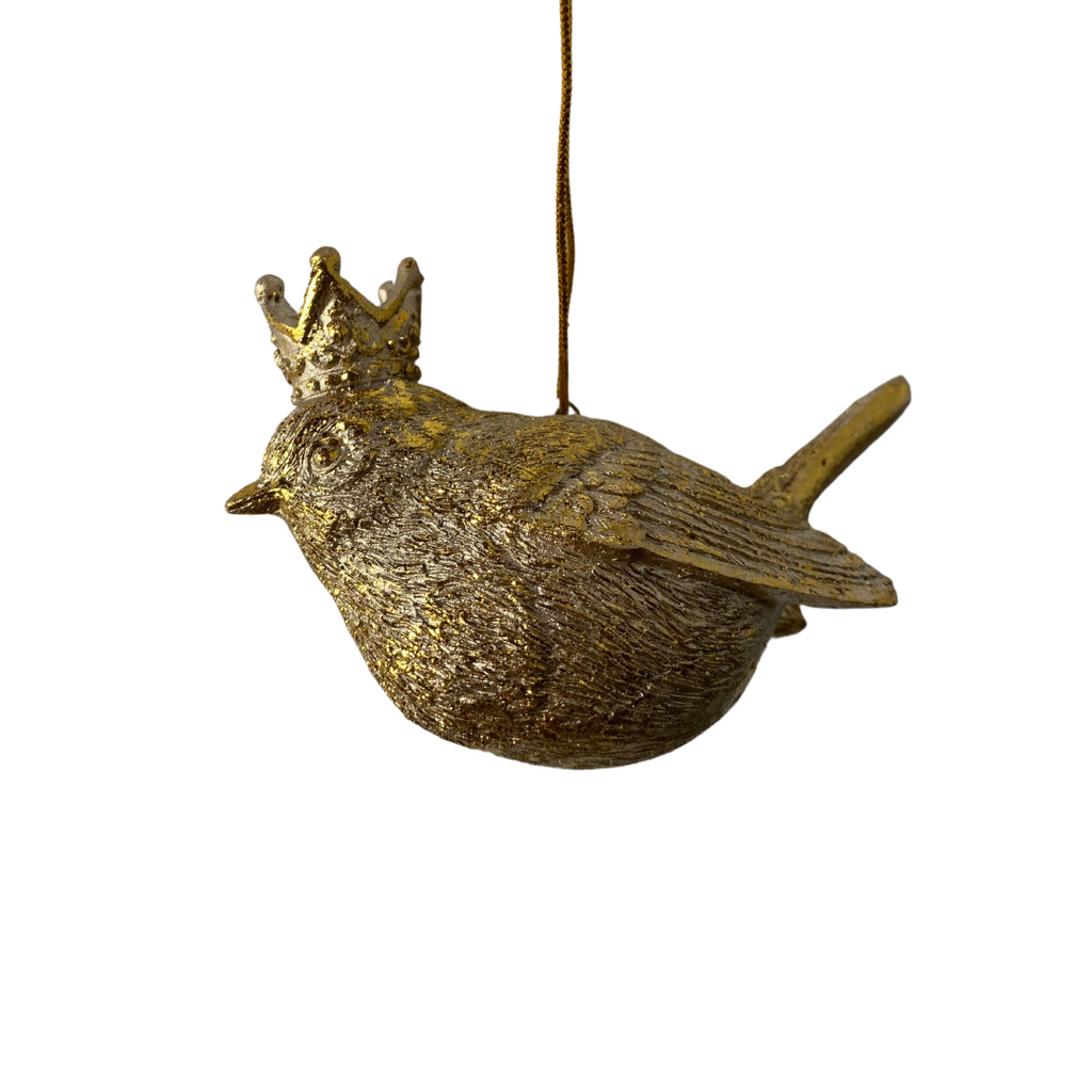 Gold bird with crown hanging decoration