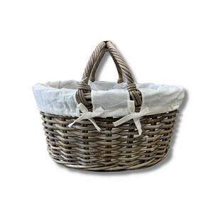 Lined grey wicker basket
