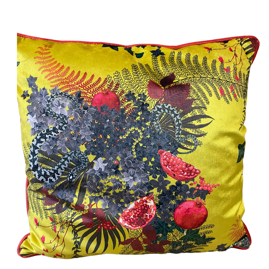 Lime green cushion with pomegranate