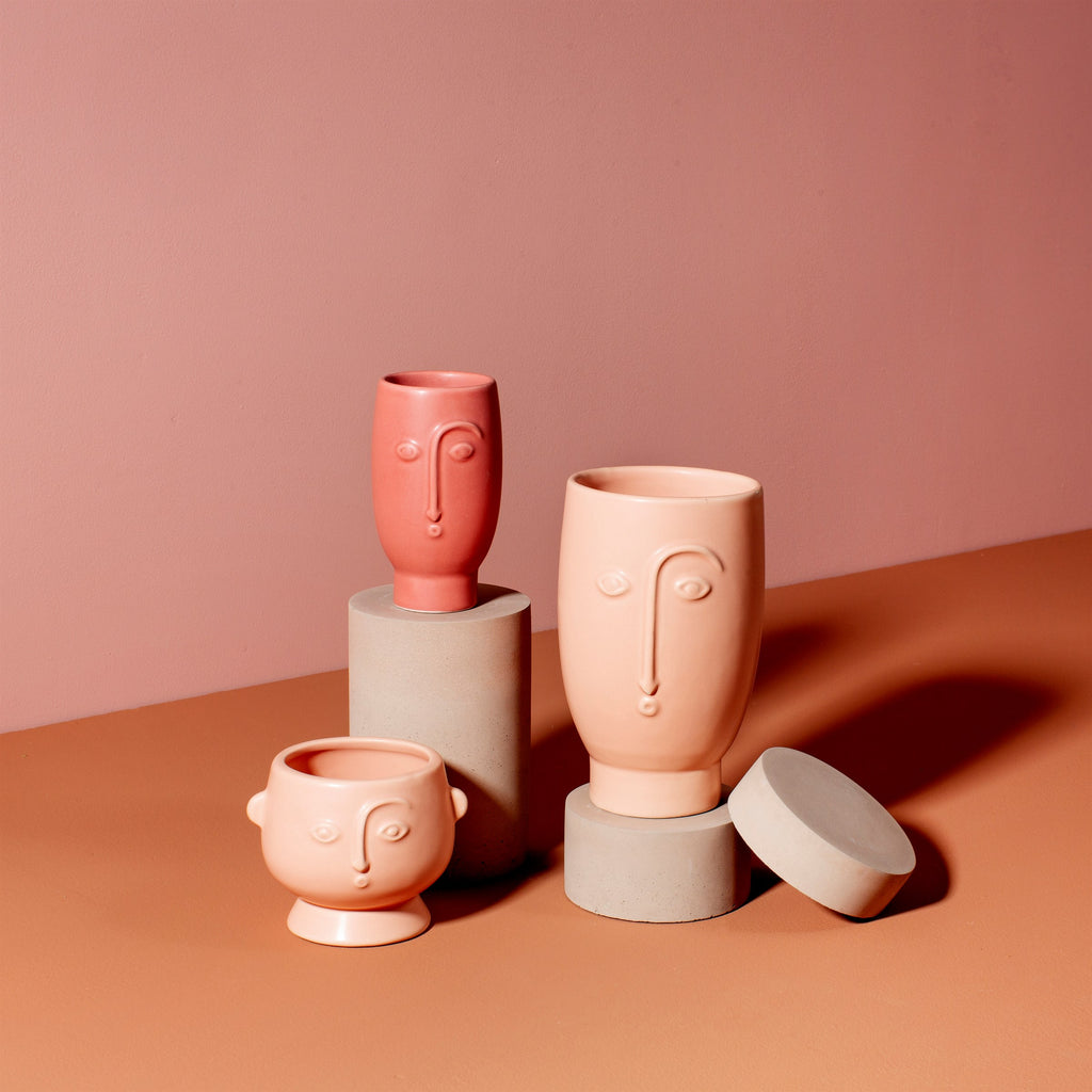 Mini face vase matte red