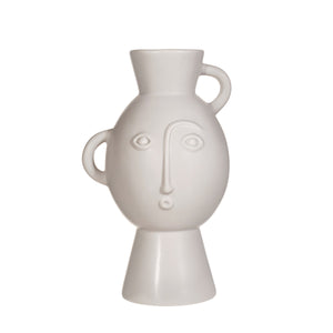 Amira face vase with handles in matte grey