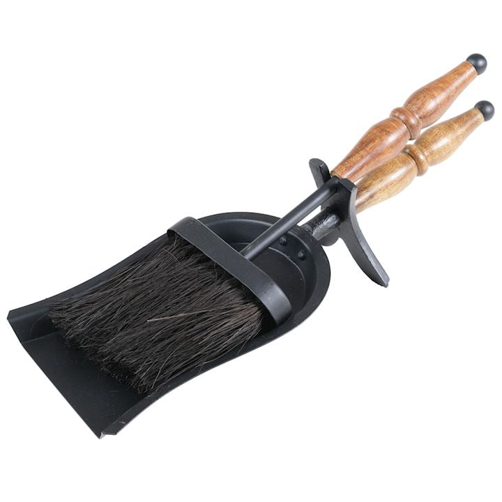 2-piece black hearth tidy with wooden handles