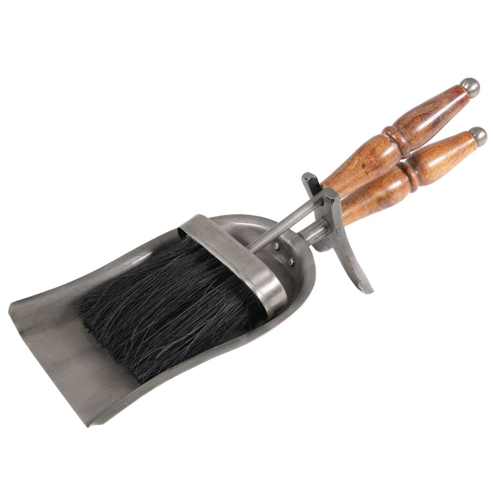 2-piece wood handled pewter hearth tidy