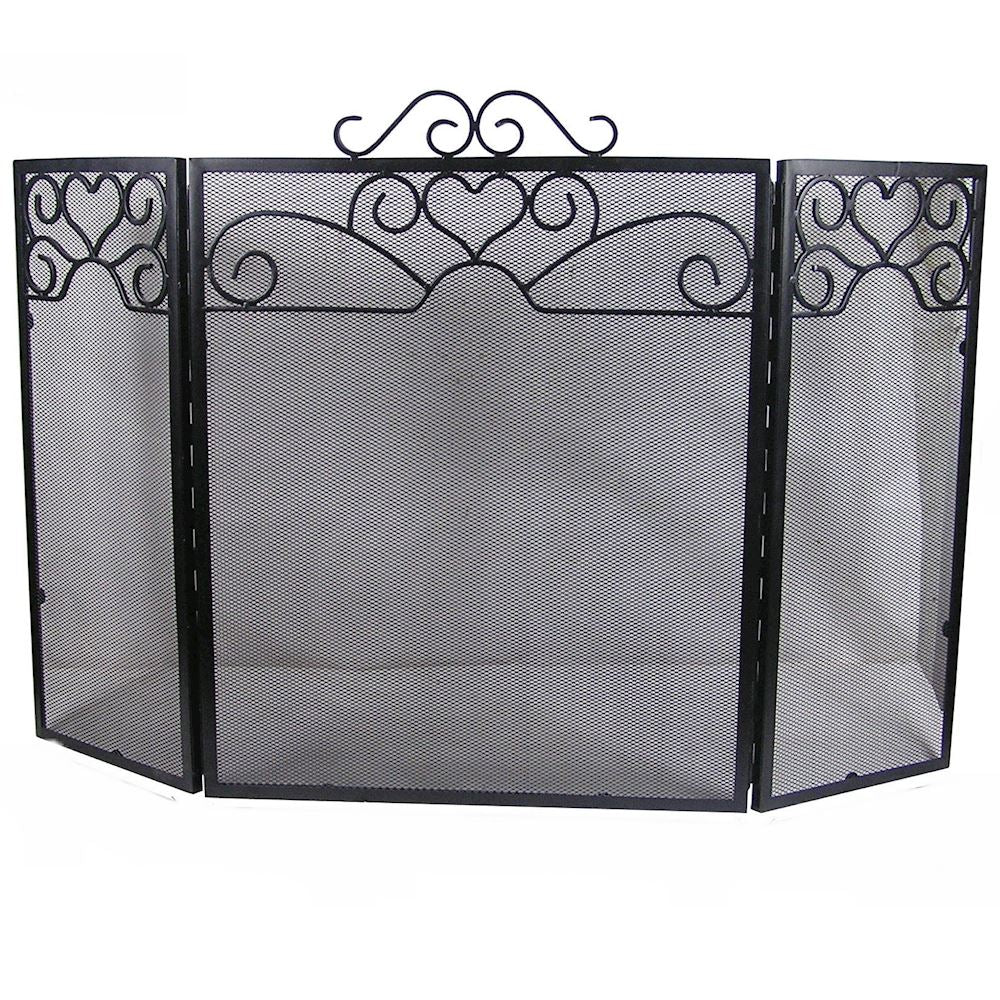 Black 3 fold fire screen with heart and swirls-MEDIUM