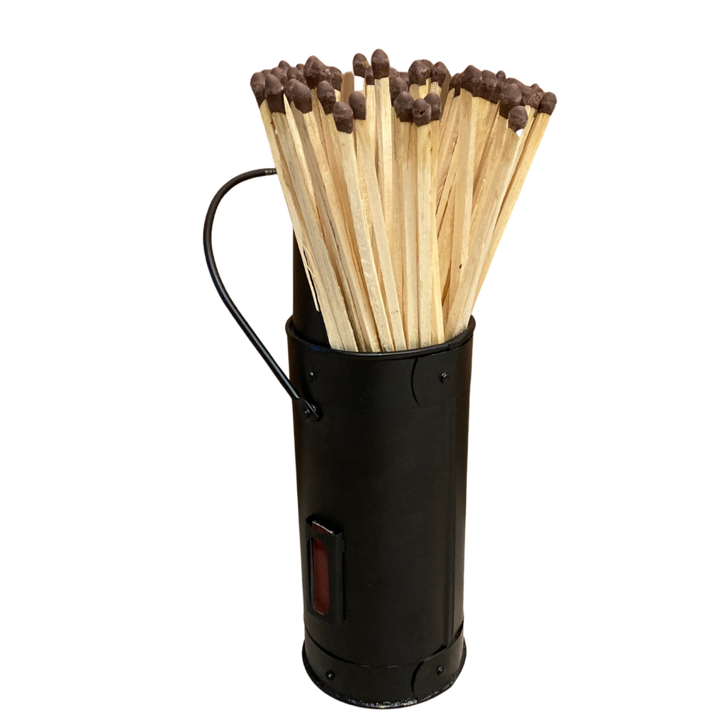 Matte black match stick holder with long matches