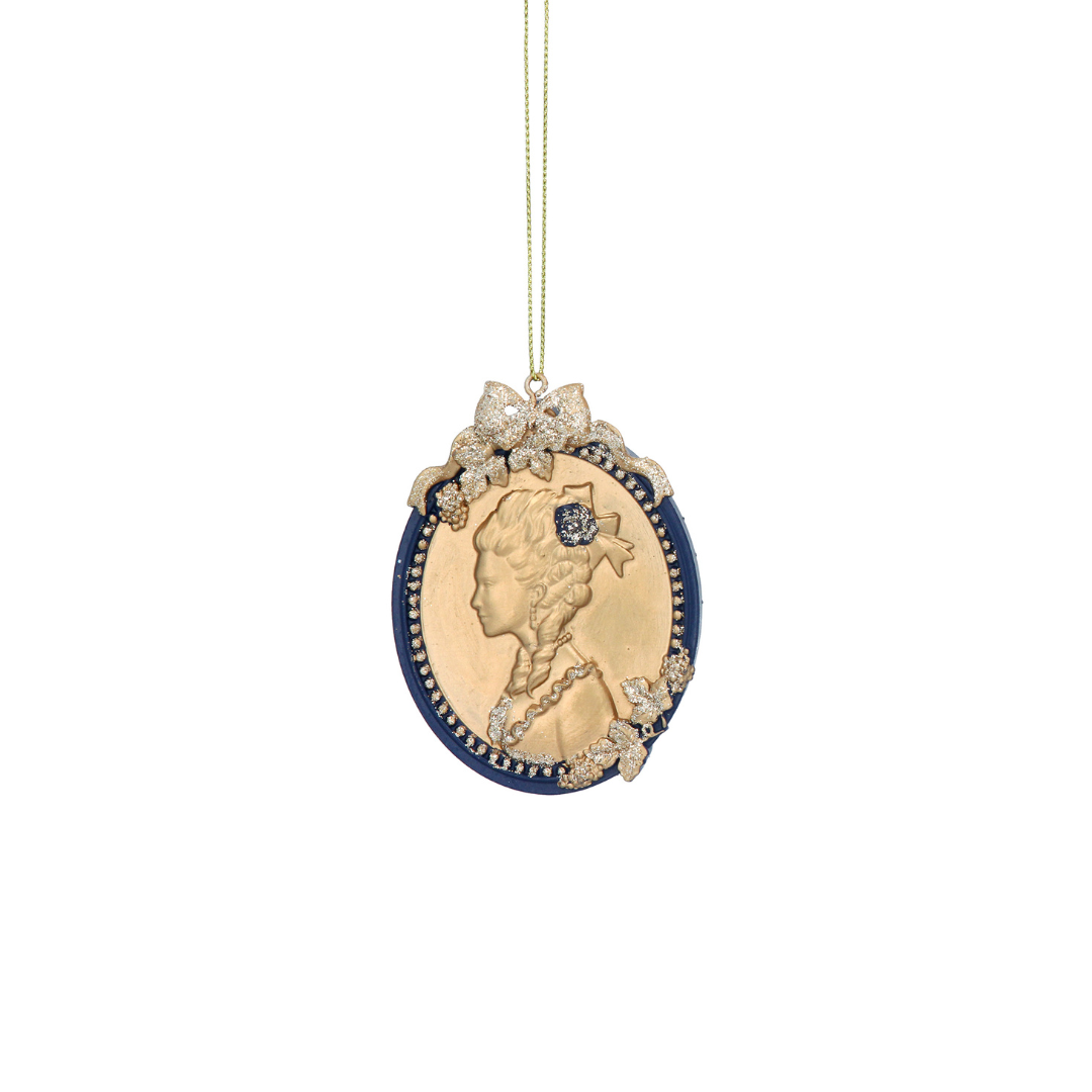 Blue/Gold resin ladies head cameo disc dec