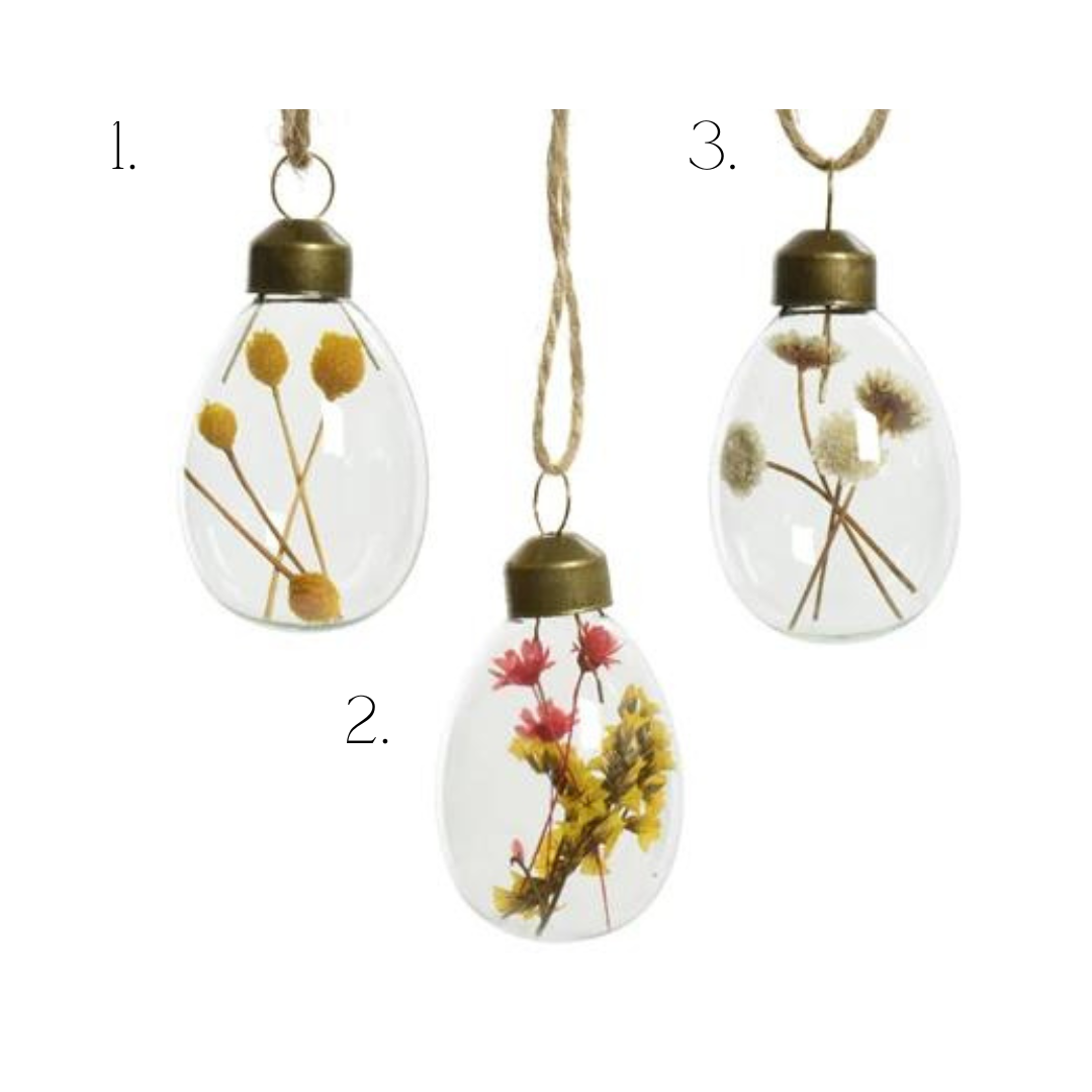 Dried flowers in Glass Easter egg hanging decs - 3 styles