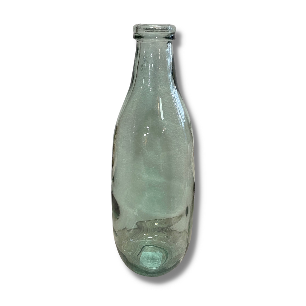Tall green recycled glass bottle vase