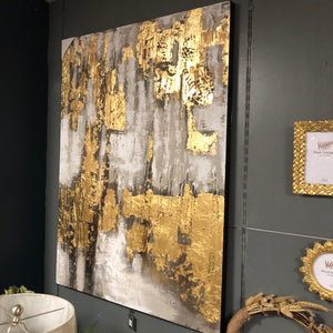Hand painted abstract art- gold & grey