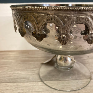 Elegant Metal and glass fluted dish with mottled finish