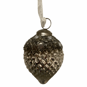 Silver beaded pinecone bauble