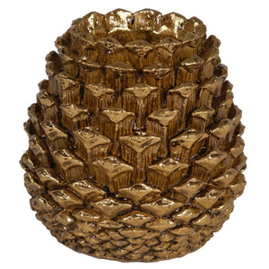Gold pine cone candle holder