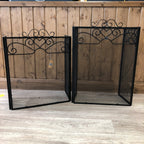 Black 3 fold fire screen with heart and swirl detail