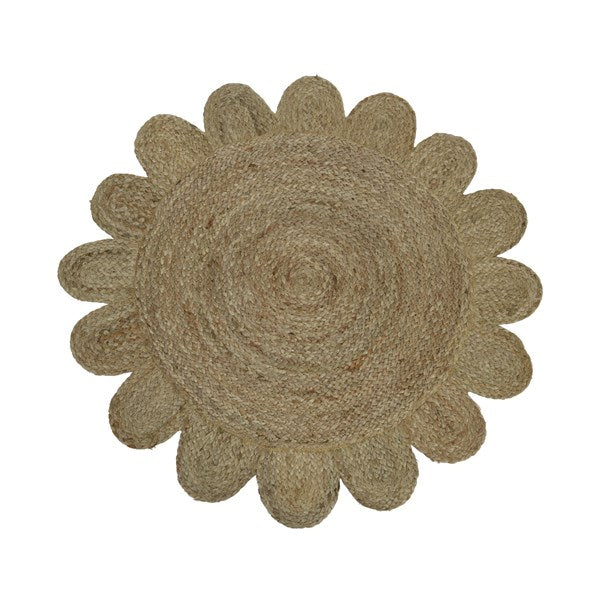 Round jute rug with scalloped edge