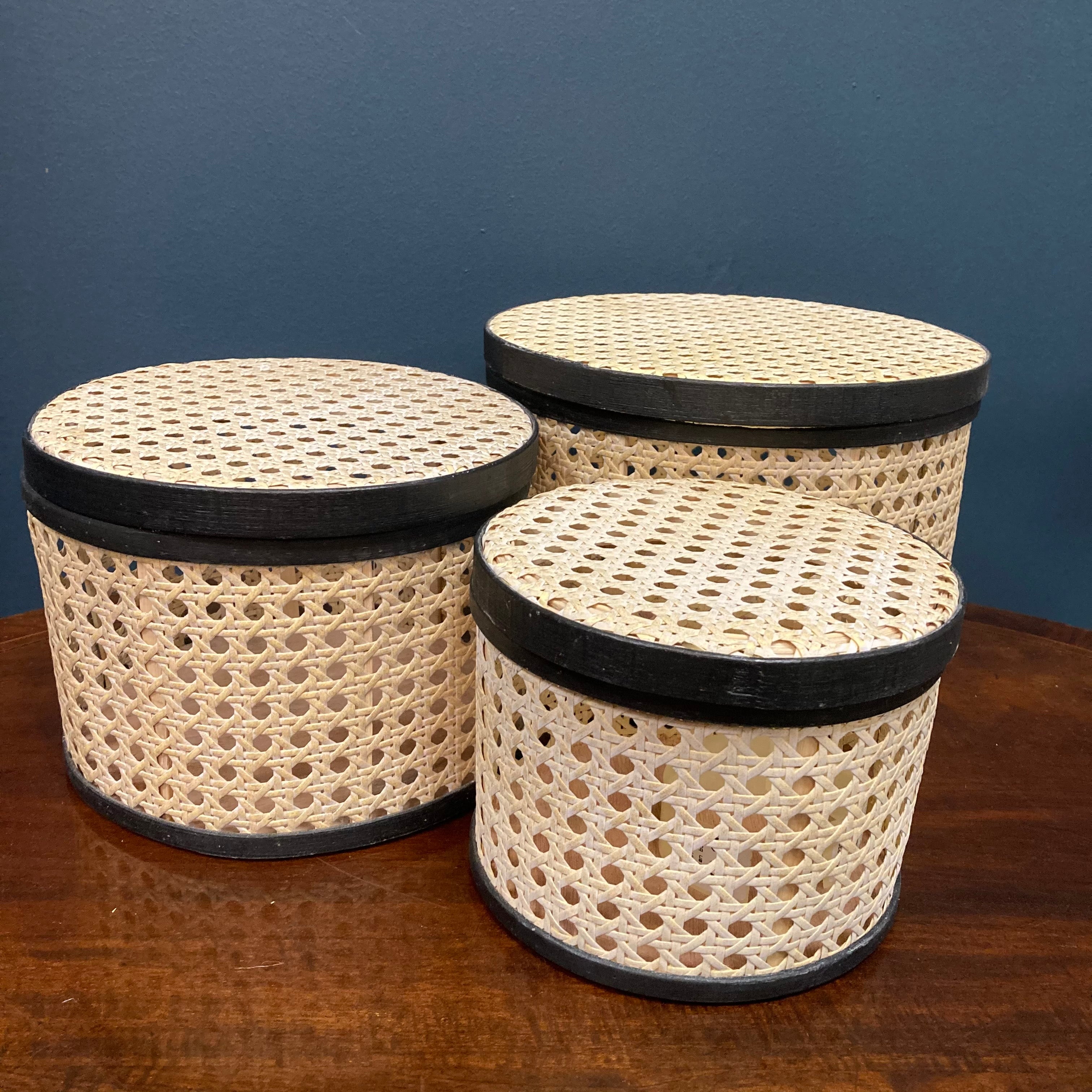 Small monochrome rattan storage basket