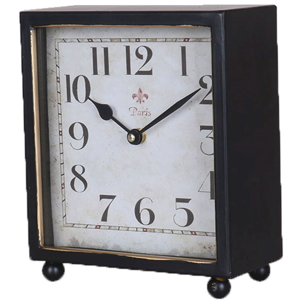 Black and gold mantle clock with feet