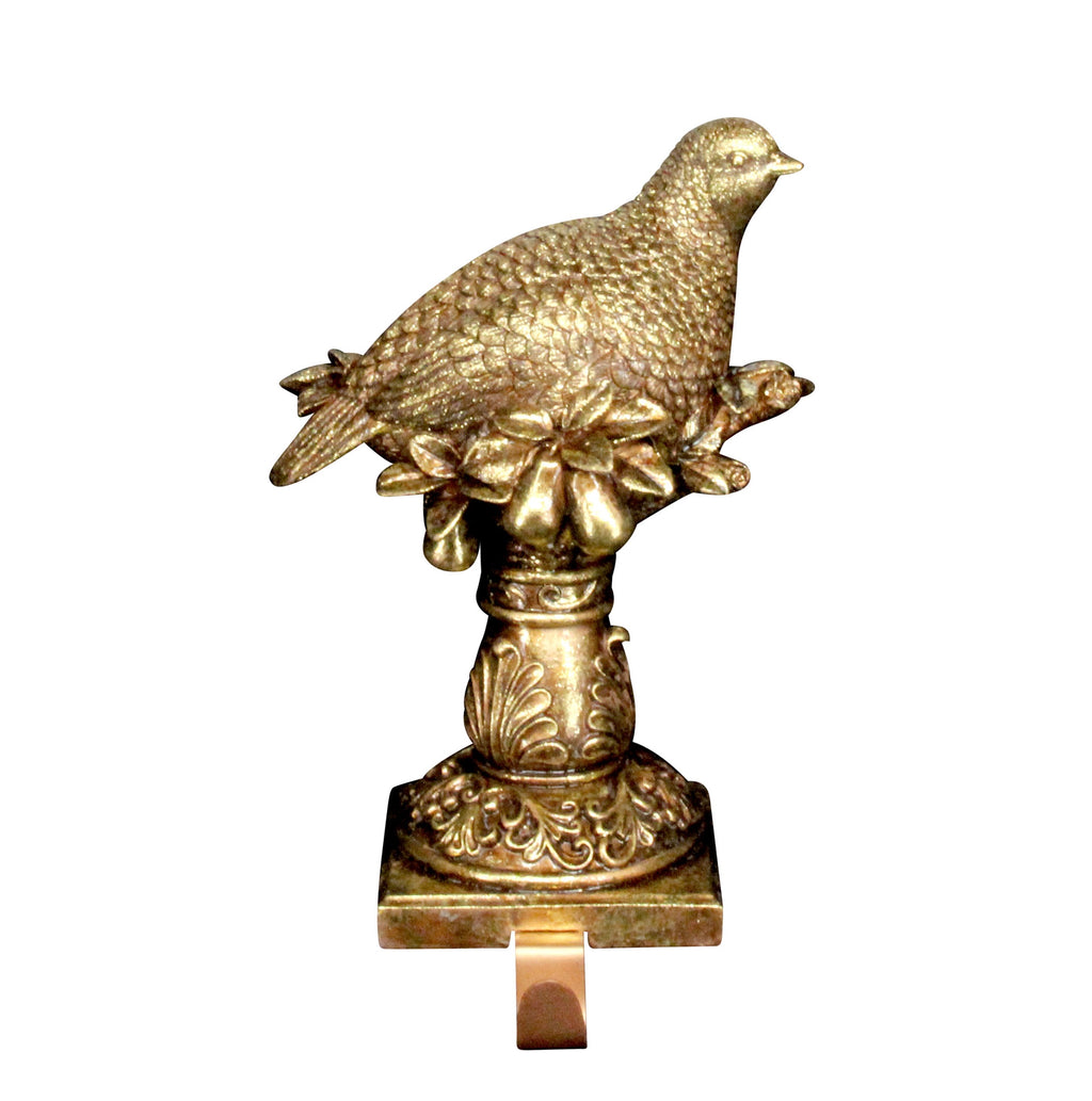 Gold partridge in a pear tree stocking holder