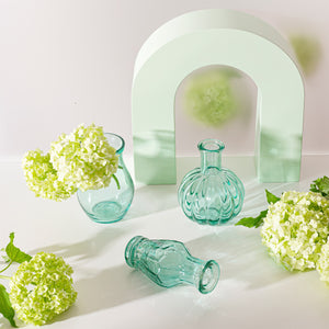 Recycled glass vintage bud vase-set of 3 in pale blue/pink