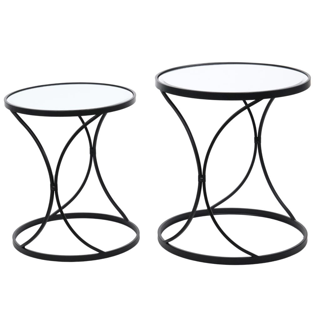 Set of black mirrored nesting tables
