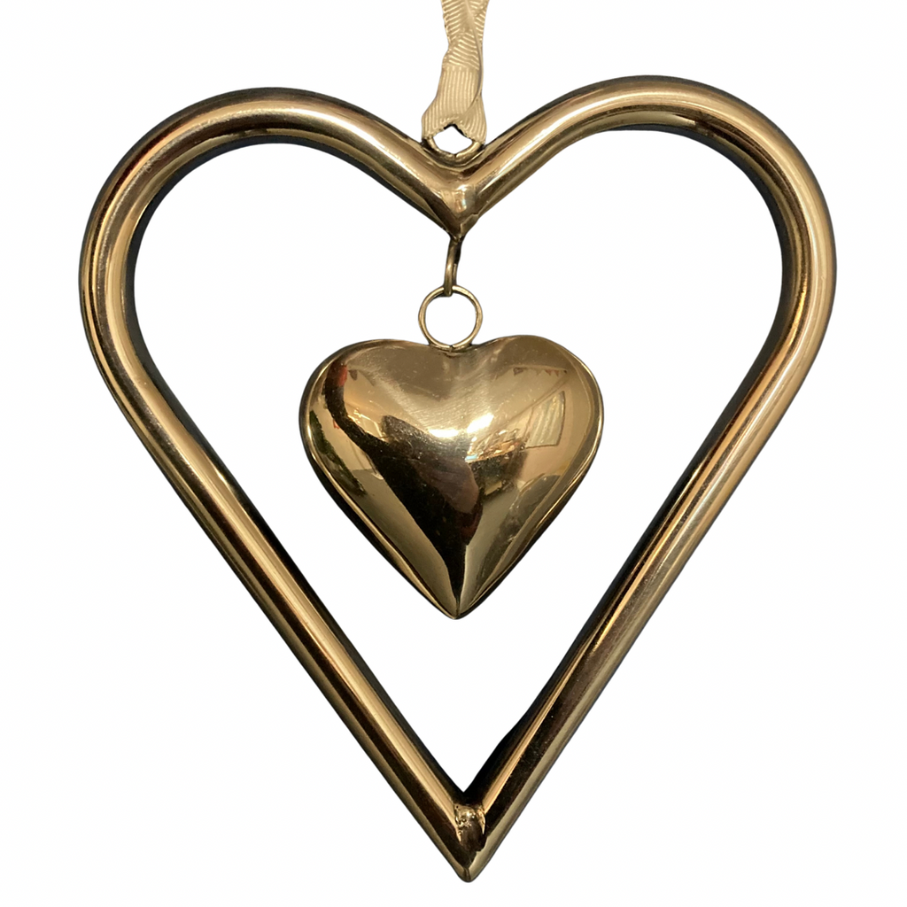 Double silver heart hanging decoration