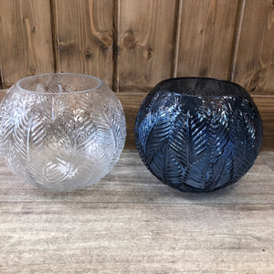 Clear glass leaf impression globe vase