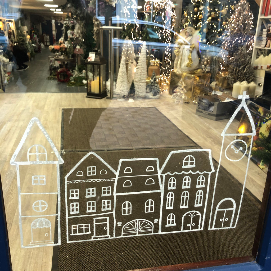 Village scene window sticker