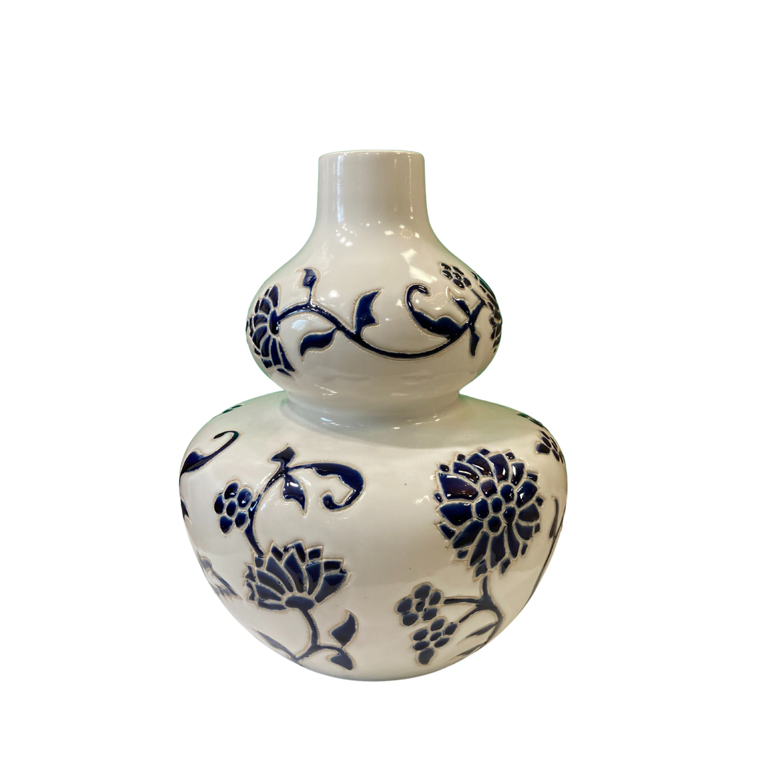 Blue and white floral print stacked vase