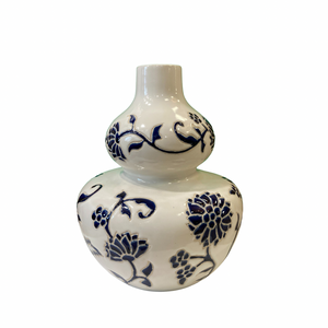 Blue and white floral print stacked vase