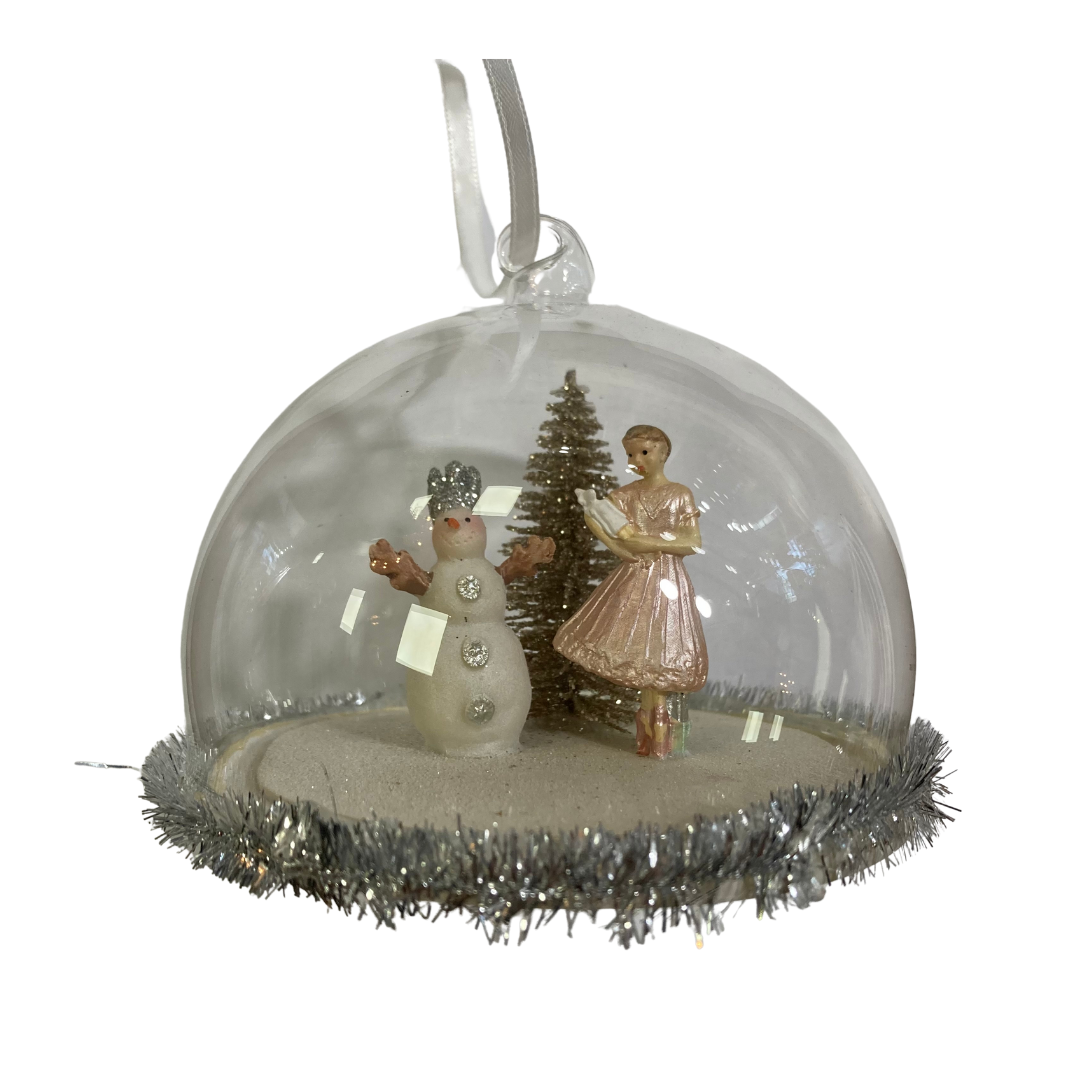 Christmas scene in glass dome hanging dec