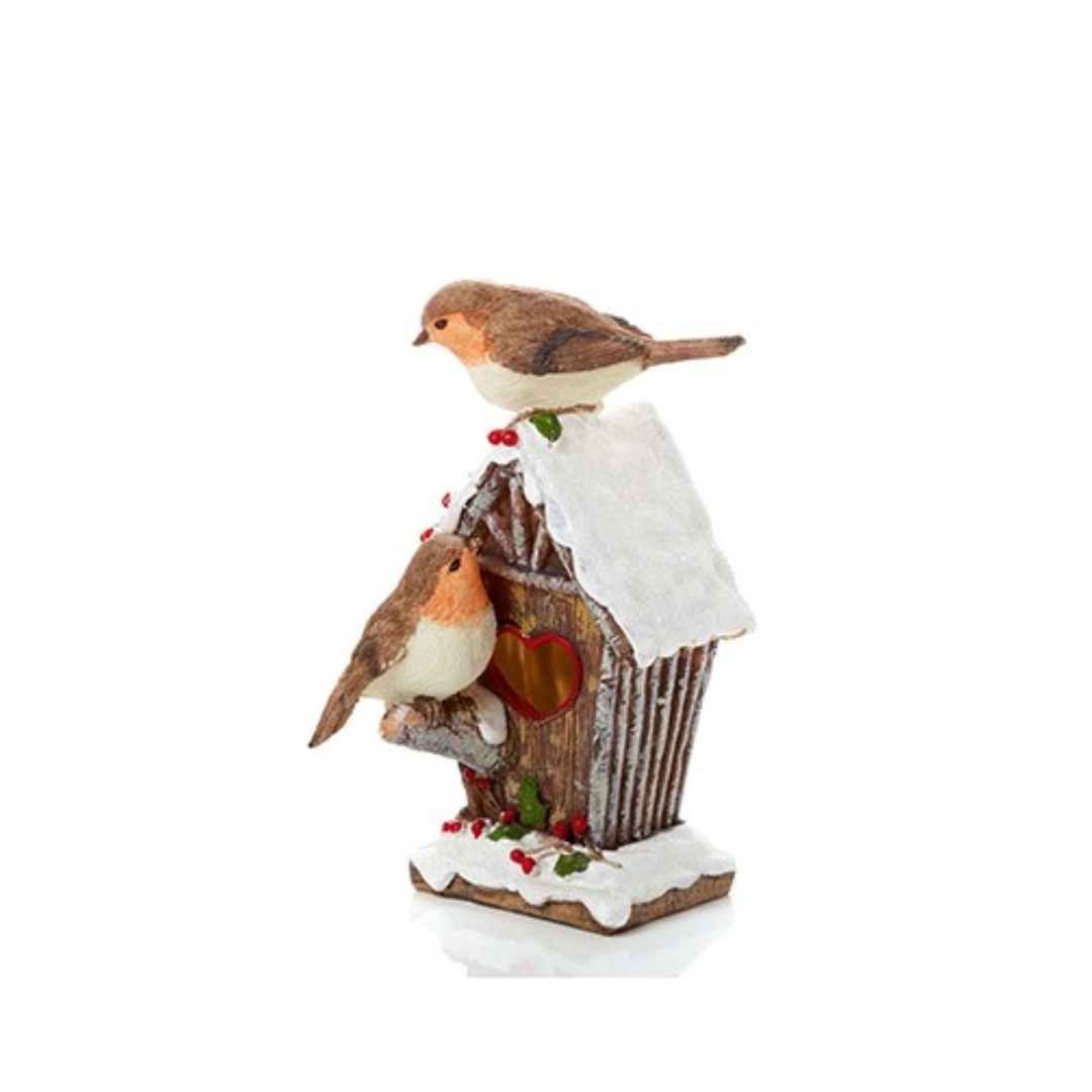 Robin on birdhouse decorations