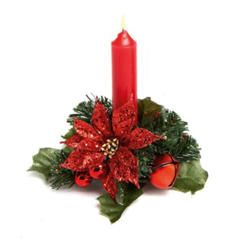 Glitter poinsettia dinner candle ring in 3 colourways
