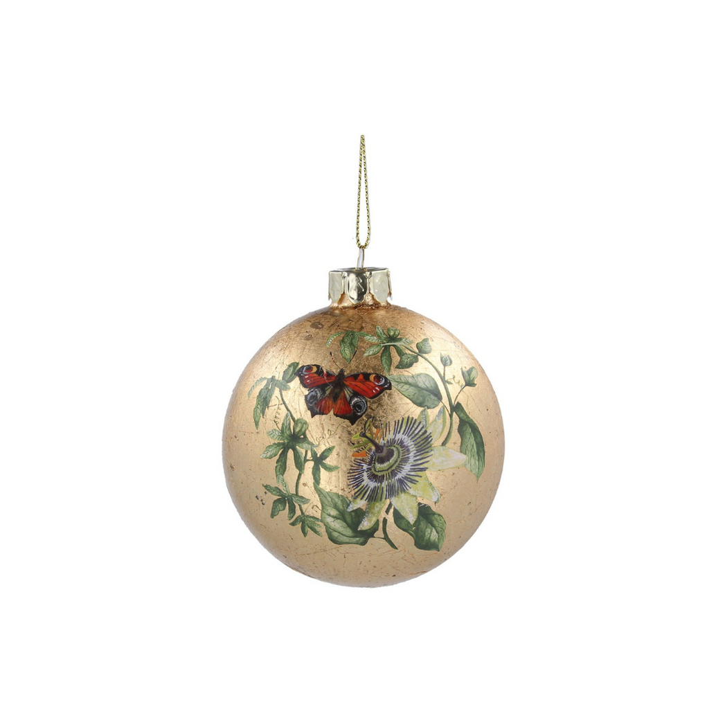 Matte gold bauble with butterfly/flower