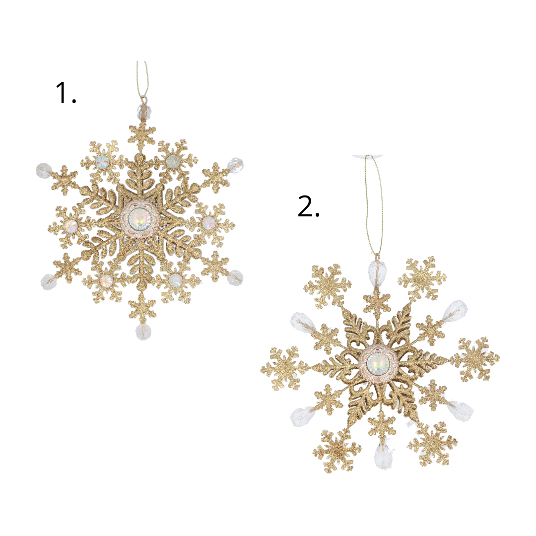 Gold glitter snowflake hanging dec